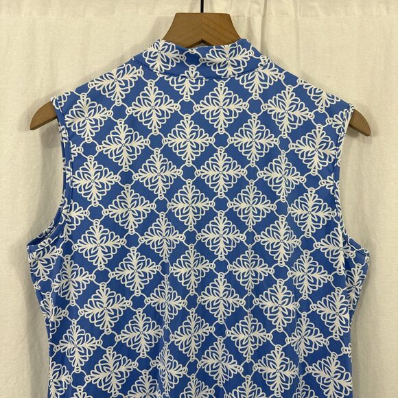 Lulu B Peri  & White Geo Print Sleeveless Swing Dress Women’s Size L Coastal - Picture 9 of 10